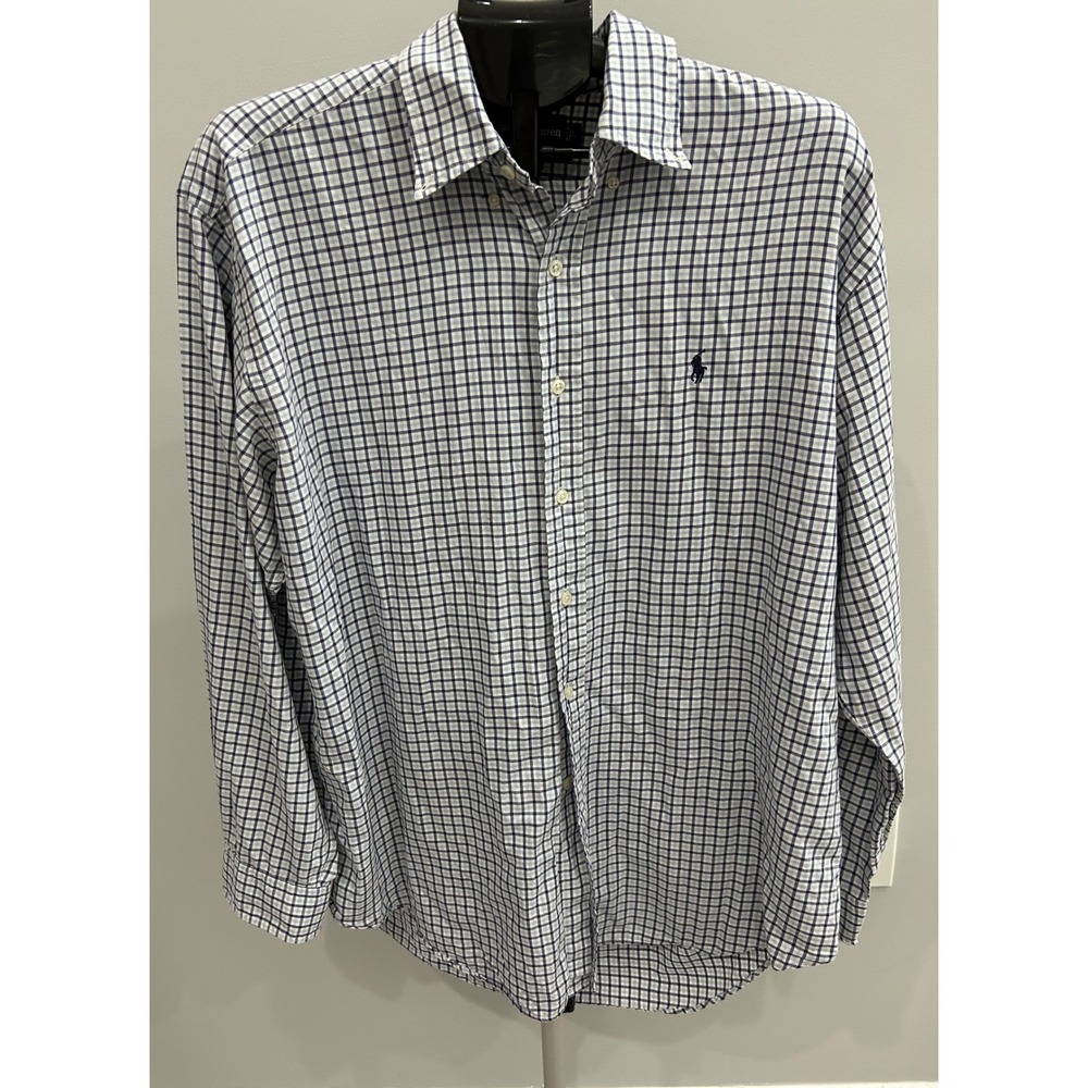 Polo Ralph Lauren Blake Mens Large Blue Gingham Plaid‎ Button Down Cotton Shirt